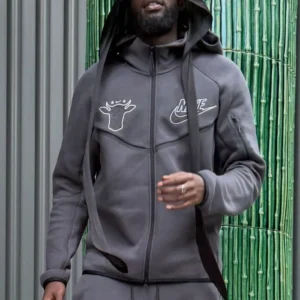 Shanghai Sheck Wes Rocking Wagyu x Nike Grey Fleece Hooded Full-Zip Jacket