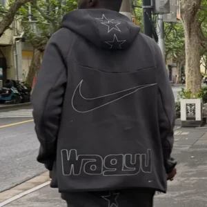 Shanghai Sheck Wes Rocking Wagyu x Nike Grey Fleece Hooded Full-Zip Jacket On Sale