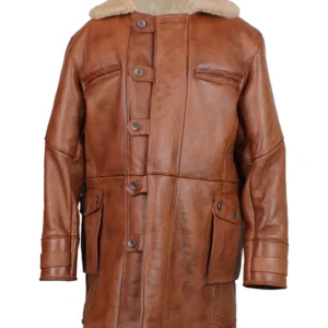 Shearling Lined Bane Distressed Brown Leather Jacket