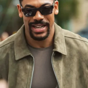 Shop Aaron Pierre TIFF Photoshoot Suede Leather Jacket