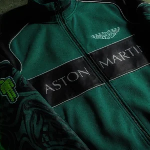 Shop Billie Eilish x Aston Martin Green and Black Bomber Jacket On Sale
