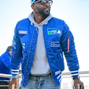 Shop Cliff Avril 2026 Seahawks Team Patches Royal Blue MA-1 Bomber Jacket