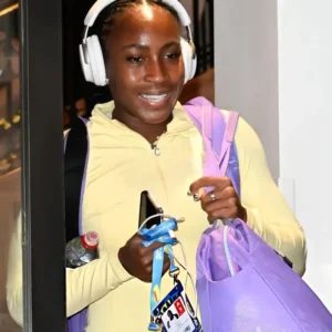 Shop Coco Gauff NYC 2026 High Neck Pale Yellow Lightweight Zip-Up Performance Jacket On Sale