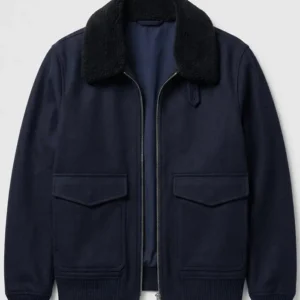 Shop Colin Hanks TV Series Silo S03 Per Stenson Black Shearling Collar Bomber Jacket