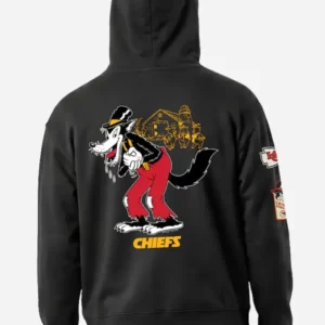 Shop Disney x Champion Chiefs Big Bad Wolf Graphics Black Full-Zip Hoodie On Sale