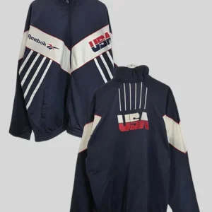 Shop FIBAWWC Angel Reese Custom Vintage Team USA Blue Polyester Windbreaker Track Jacket On Sale