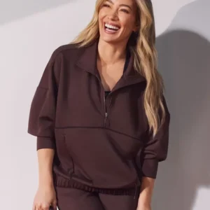 Shop Hilary Duff Reebok New Campaign Brown Fleece Half-Zip Tracksuit On Sale
