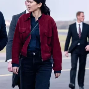 Shop Jessica Henwick TV Silo S03 Helen Drew Red Suede Leather Jacket On Sale
