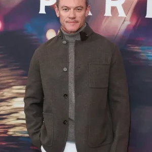 Shop Luke Evans The Party Photocall 2026 Gray Wool Jacket