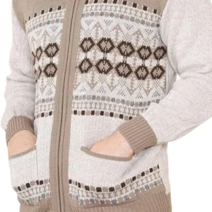Shop Men Classic Cardigan Argyle Diamond Pattern Beige Zip Up Sweater On Sale