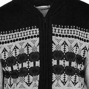 Shop Men Classic Cardigan Argyle Diamond Pattern Black Zip Up Sweater On Sale
