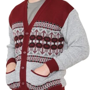 Shop Men Classic Cardigan Argyle Diamond Pattern Red Button Up Sweater On Sale