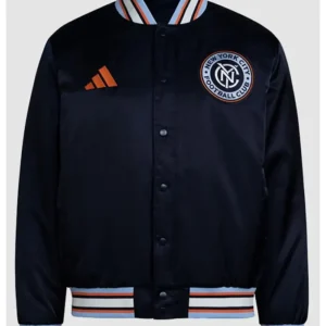 Shop New York City Adidas 2026 Coaches Navy Blue Satin Jacket