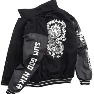 Shop One Piece Monkey D Luffy Gear 5 Black Wool Varsity Jacket On Sale