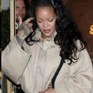 Shop Paris 2026 Rihanna Siena restaurant Beige Oversized Bomber Jacket