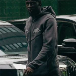 Shop Shanghai Sheck Wes Rocking Wagyu x Nike Grey Fleece Hooded Full-Zip Jacket