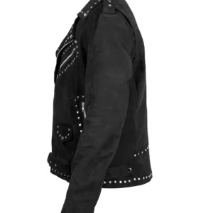 Shop Stylish Black Suede Leather Studded Biker Jacket On Sale