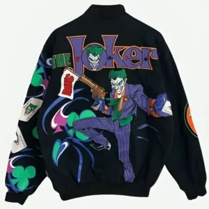 Shop The Joker Batman Multicolor Graphic Print Black Comic Book Bomber Jacket On Sale
