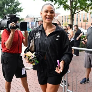 Shop Trinity Rodman Audi Field Washington Spirit Black Adidas x Willy Pinstripe Jacket