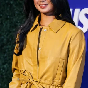Shop US Open Event 2026 Alex Eala Mustard Leather Jacket On Sale