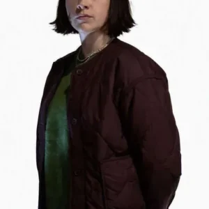 Shop Vanessa Emme TV Series The Chelsea Detective S04 Layla Walsh Quilted Burgundy Jacket On Sale