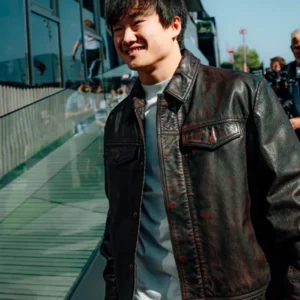 Shop Yuki Tsunoda Italian GP 2026 Black Leather Jacket On Sale
