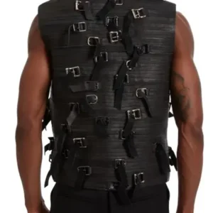 Stereogum Cover Story 2026 Who Decides War Black Multi-Buckle Leather Vest