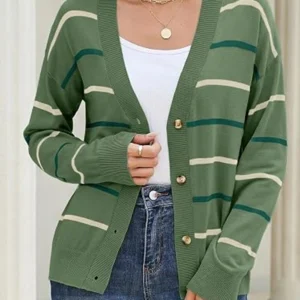 Striped Cardigan V Neck Sweaters