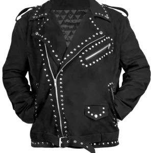 Stylish Black Suede Leather Studded Biker Jacket