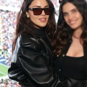 Super Bowl 2026 Eiza Gonzalez Black Leather Jacket