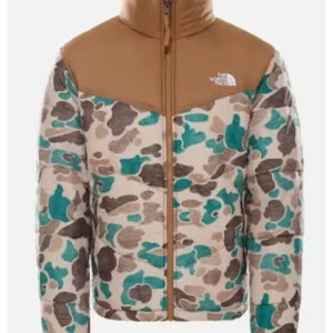 TV Series Ted Lasso Billy Harris Beige, Green & Brown North Face Camo Puffer Jacket On Sale