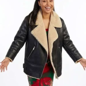 Ted Lasso S04 Abbie Hern Black Shearling Leather Jacket