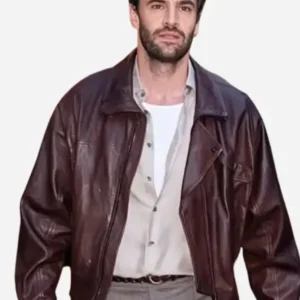 Tom Bateman New York City 2026 Oversized Mahogany Brown Vintage Leather Jacket