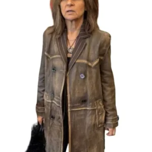 Tracey Ullman TV Series Ted Lasso 2026 Brown Distressed Leather Trench Coat On Sale