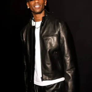 Travis Scott Bottega Veneta's SS27 Fashion Show Milan 2026 Black Leather Jacket