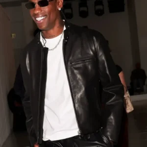 Travis Scott Bottega Veneta's SS27 Fashion Show Milan 2026 Black Leather Jacket On Sale