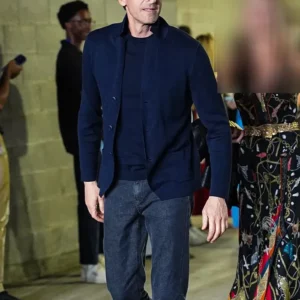 US Open Tennis Championship Semifinal 2026 Adrien Brody Navy Blue Jacket