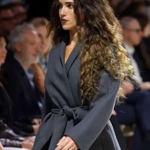 Vogue World Milano 2026 Adria Arjon Grey Wool Trench Coat On Sale