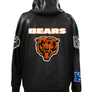 hicago Bears Lightweight Vegan Black Leather Zip-Up Hooded Jacket On Sale