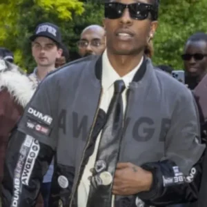 A$AP Rocky AWGE Spring Summer 2027 Paris Fashion Week Black Satin Bomber Jacket