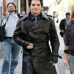 Adam Lambert Black Double Breasted Leather Trench Coat