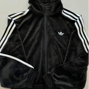 Adidas Original Velour Black Zip-Up Jacket