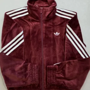 Adidas Original Velour Maroon Zip-Up Jacket