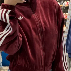 Adidas Original Velour Maroon Zip-Up Jacket On Sale