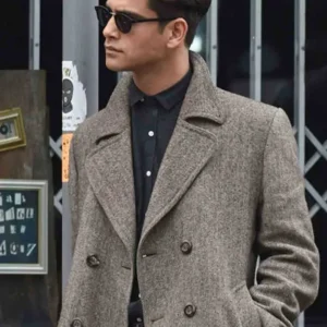 Albert Hill Grey Wool Double Breasted Coat from Snatch