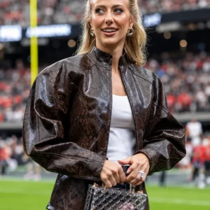 Allegiant Stadium 2026 Brittany Mahomes Brown Leather Jacket