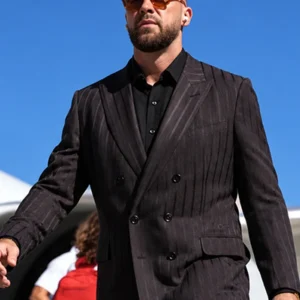 Allegiant Stadium Travis Kelce Black Strap Blazer On Sale
