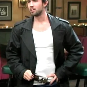 Always Sunny Mac Black Leather Duster Coat