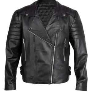 Black Biker Leather Jacket For Women Front
