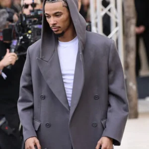Hugo Ekitike Balenciaga Womenswear SS27 Show Paris 2026 Grey Long Coat On Sale